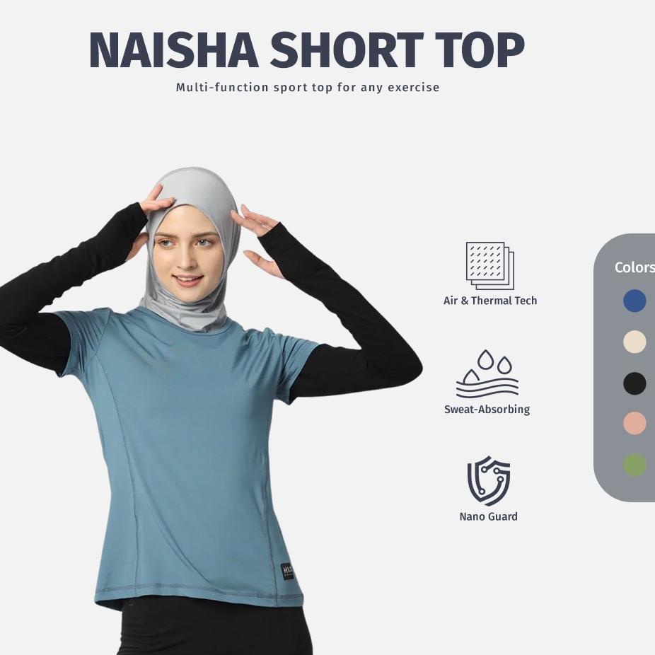 Promo Terpopuler HIA Everywear Naisha Top Short Sleeve Outer Hijab Sport T-Shirt Workout Hacktive Fa