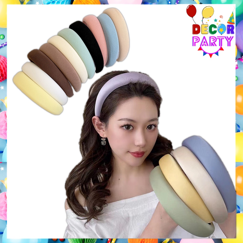 DP Bando Kain Busa Tebal Wanita Stail Korea Headband Cloud Warna Polos Bando Nagita Lebar Empuk Band