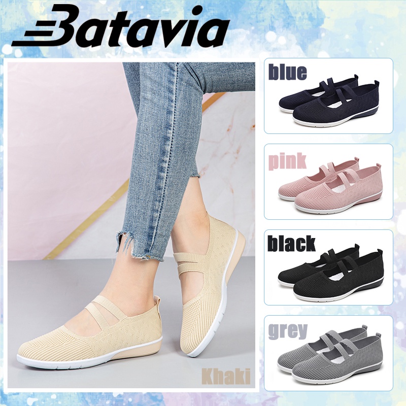 （COD）Batavia Fashion terbaru berkualitas tinggi Sepatu wanita datar Korea sepatu ibu slip-on lembut bernapas nyaman sepatu sekolah wanita hitam A160