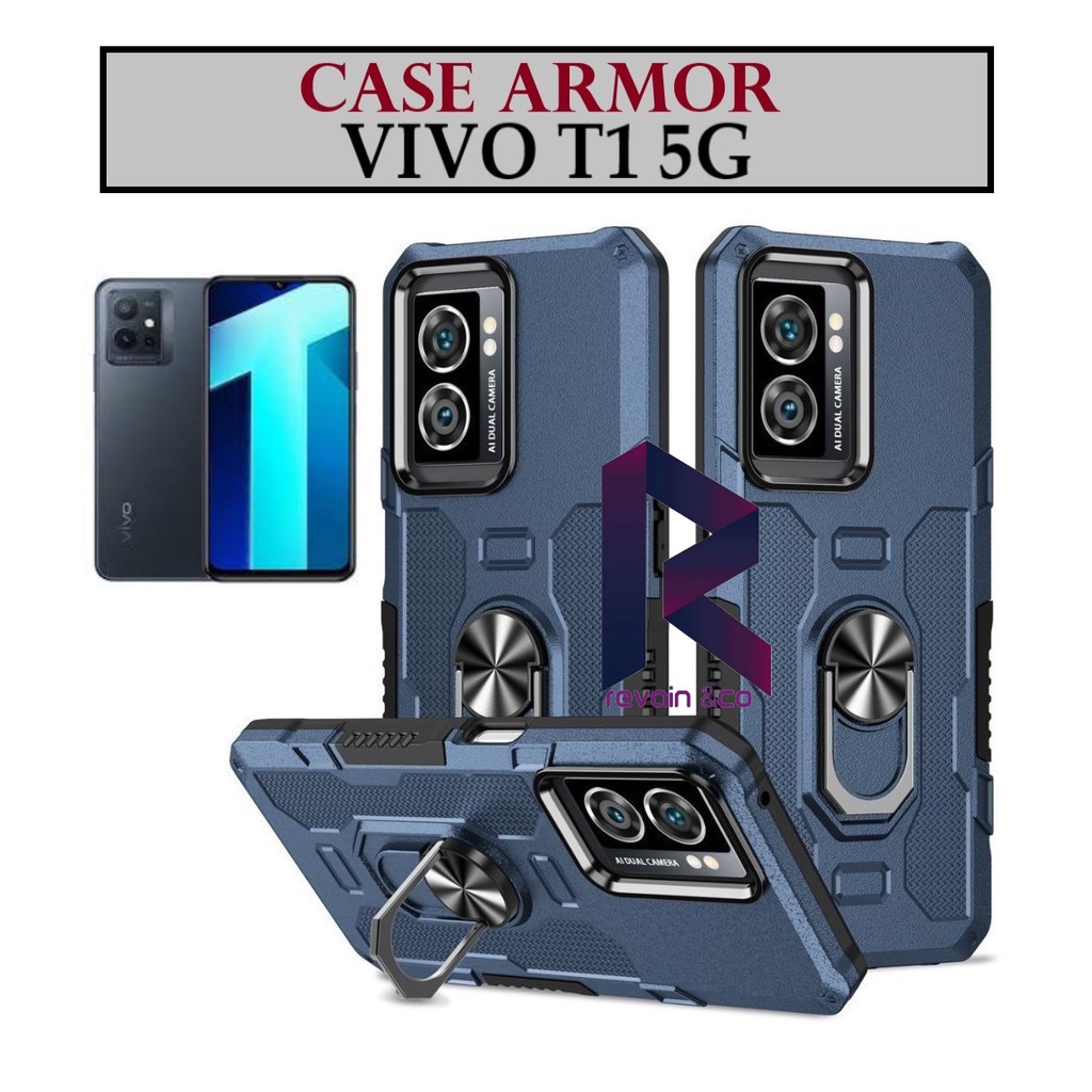 Case Armor VIVO T1 5G Iring Cincin Magnetic Kesing Hp Protect kamera Premium Hard Case Standing Robot Pelindung Kamera