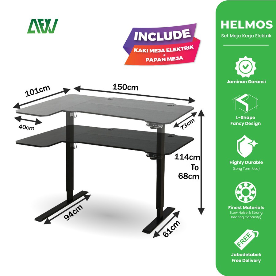 HELMOS Meja Kerja Gaming Elektrik Otomatis Adjustable Standing Desk ALL FOR WORK