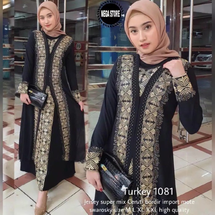BAJU MUSLIM WANITA DRESS MAXI GAMIS ABAYA TURKEY ARAB BORDIR 1081