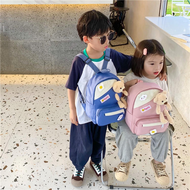 Ransel Sekolah Anak-anak Kanvas Kartun 2-6Y Baru 2021 Ransel Anak Beruang Hewan Taman Kanak-kanak Tas Sekolah untuk Anak Perempuan Anak Laki-laki Tas Sekolah