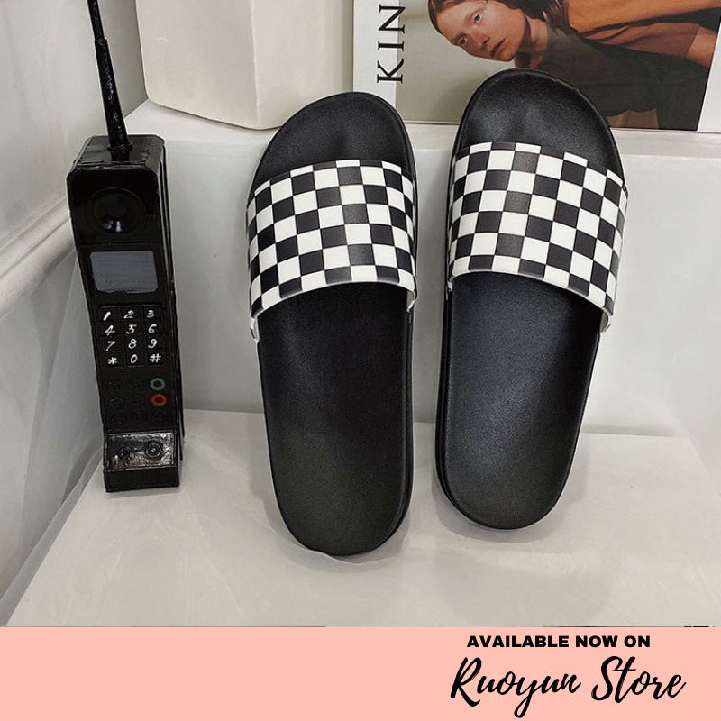 RYX - Checker Rubber Sandal Slip On Pria Fashion Casual / Jalan Jalan (NO BOX) - Ori Import