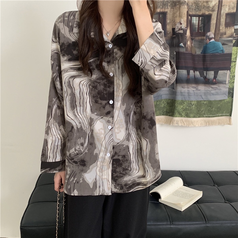 MOOGU ♡ Kemeja korea oversize blouse wanita fashion print atasan big size