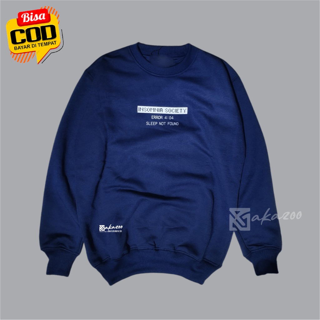 crewneck distro oversize pria Sablon INSOMNIA Warna Navy crewneck kerah tinggi sweater oblong jumbo xxl crewneck hitam akazoo