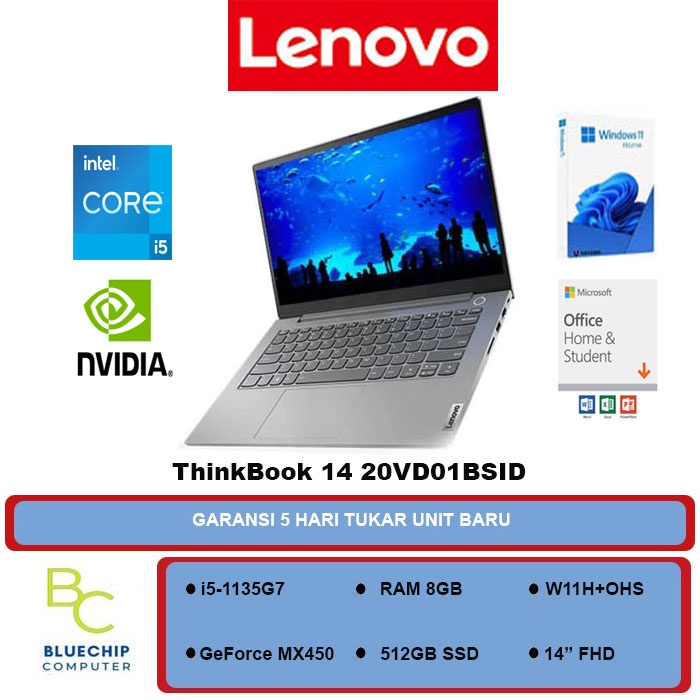 LAPTOP ThinkBook 14 BSID-i5-1135G7 MX450 8GB 512GB 14"W11H+OHS