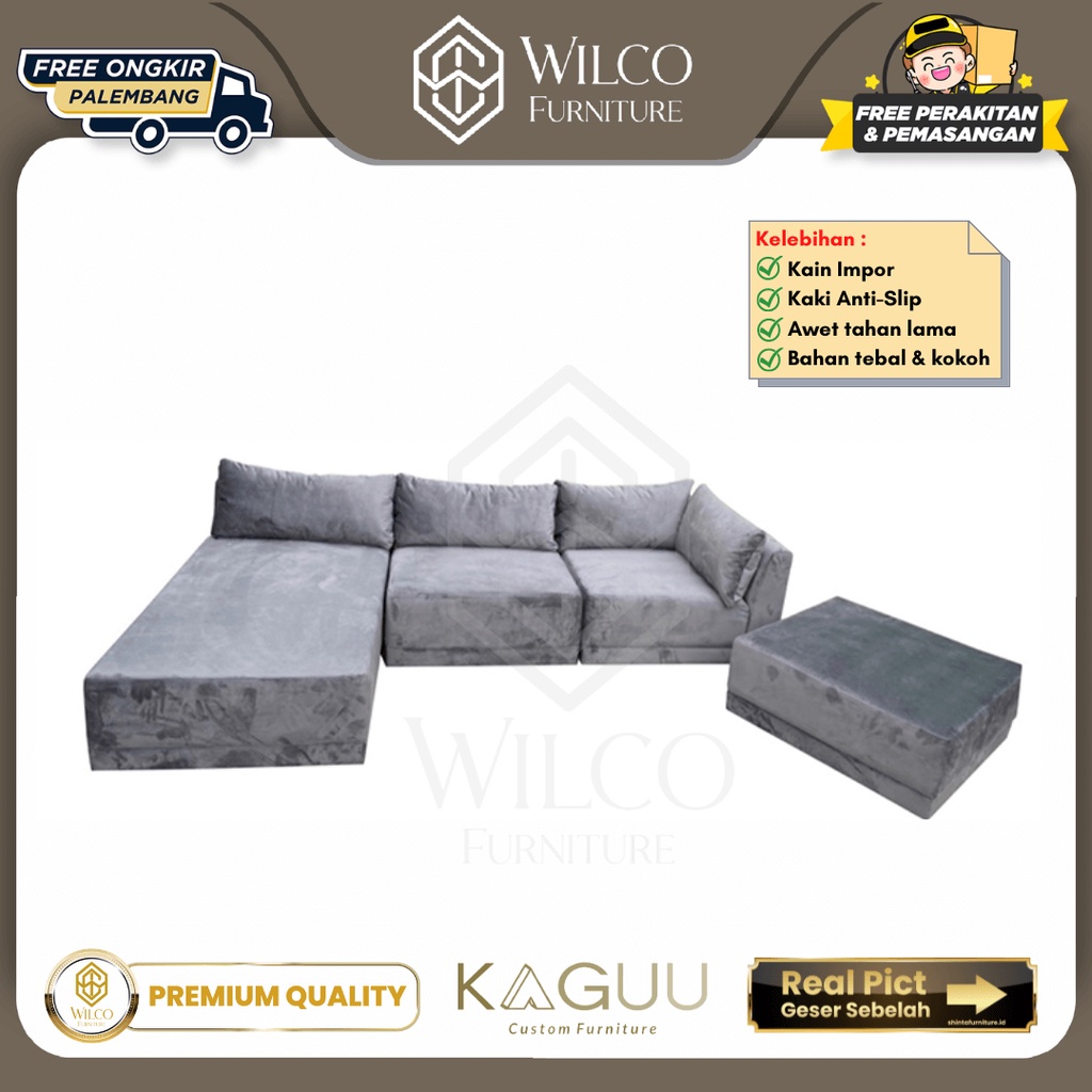 Sofa L Putus Aileen Set 3 + 2 Bludru Minimalis/ Sofa Tamu L Minimalis