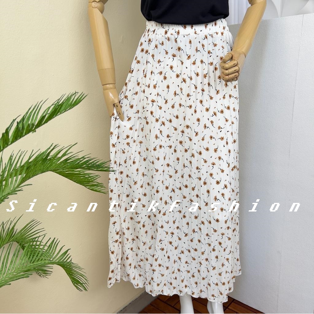 Rok Plisket Motif Bunga Melati Bahan Hyget Premium Panjang 90cm