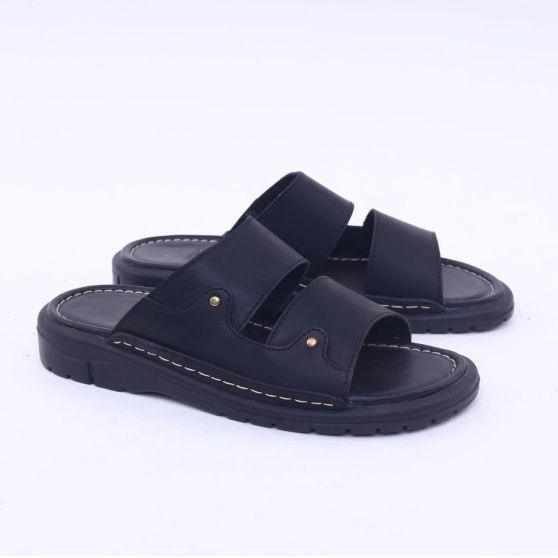 Sandal Slide Pria (Asli Kulit) Sandal Bata Cowo Malkazio GAZ-101 Sendal Selop Hitam-Coklat