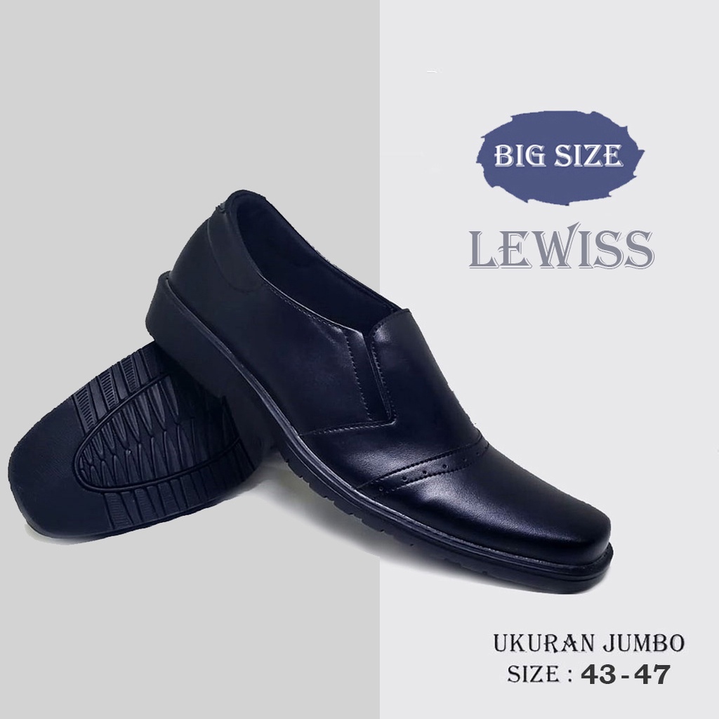 LEWISS X ZAGIB | Sepatu Pria Formal Full Black Big Size Pantofel Kantor Ukuran Jumbo 43-47