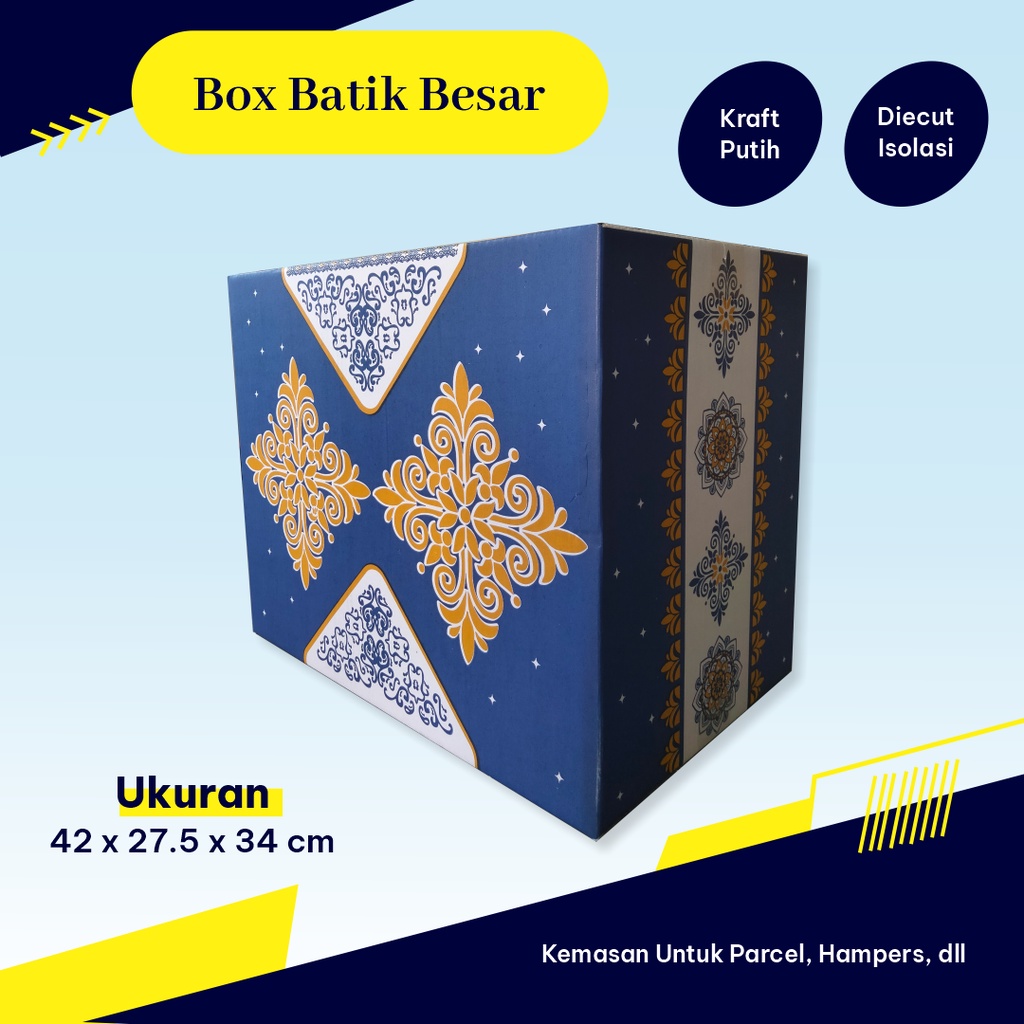 

BOX PARCEL BATIK BIRU Uk. 42 x 28 x 34 cm - parcelbox/hampersbox/boxbatik/kardus/packing/packaging