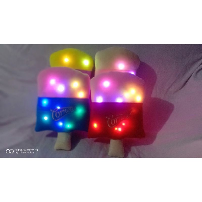 Bantal Ace Cream Rainbow Cornetto,nyala lampu LED 35 CM