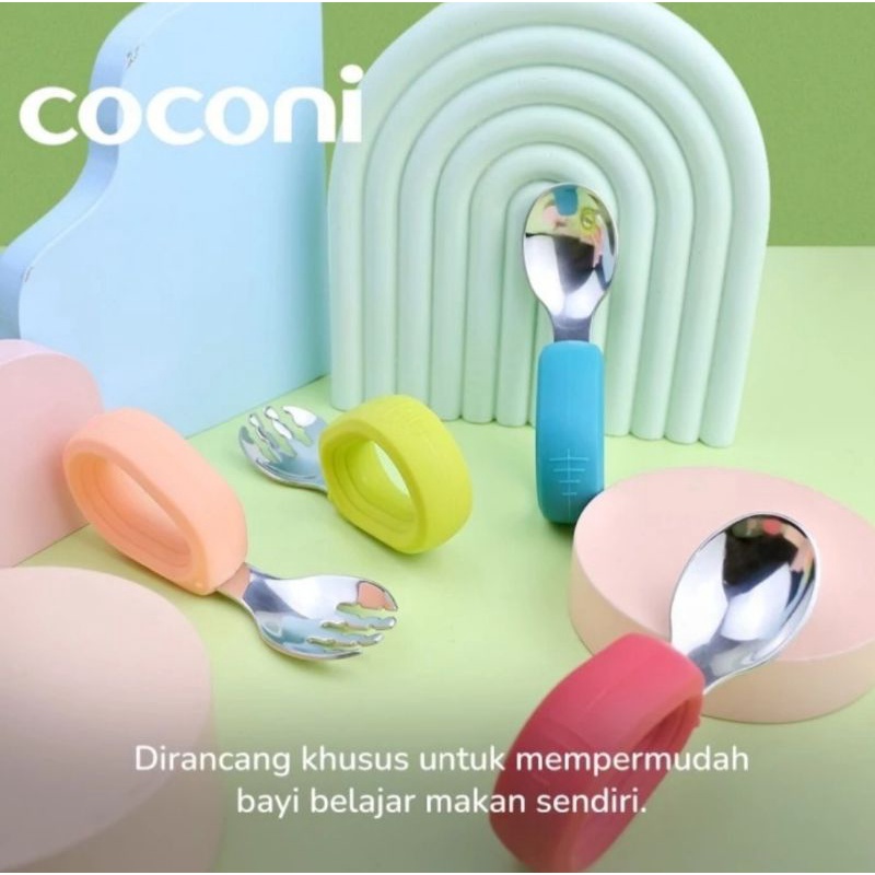 COCONI Eazy Grip Fork &amp; Spoon Set / Sendok Garpu Makan Anak MPASI