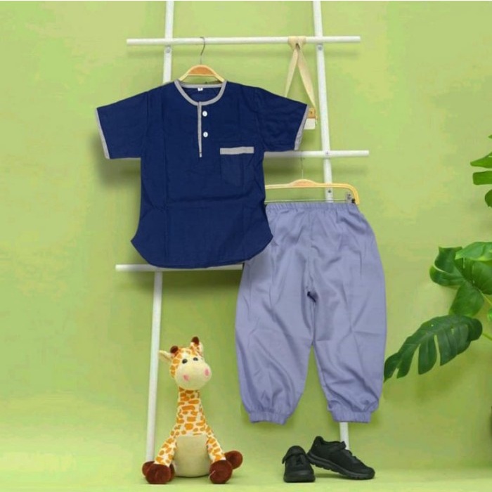 baju anak laki laki  Baju koko Joger anak laki laki Setelan baju muslim anak 1-7 Tahun - Navy, 6-7 t