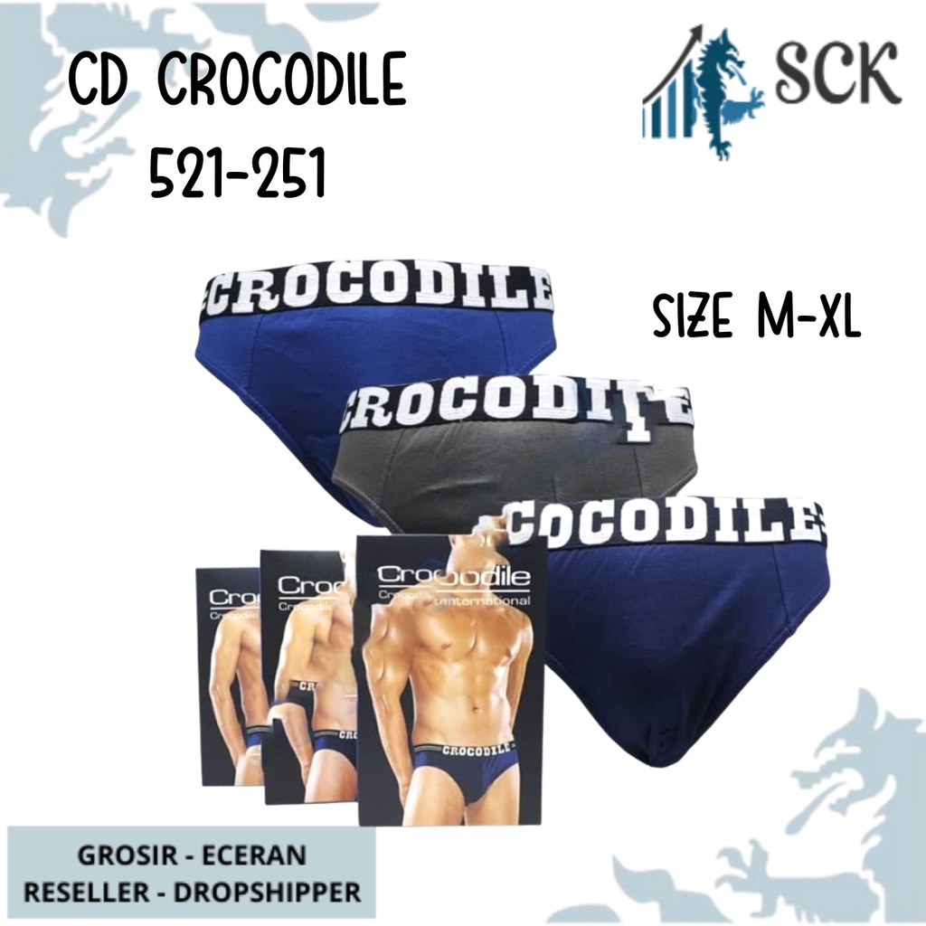 [ISI 3] CD Pria CROCODILE 521-251 Pinggang Karet Boxer / CD Cowok PAKAIAN DALAM Pria - sckmenwear GROSIR