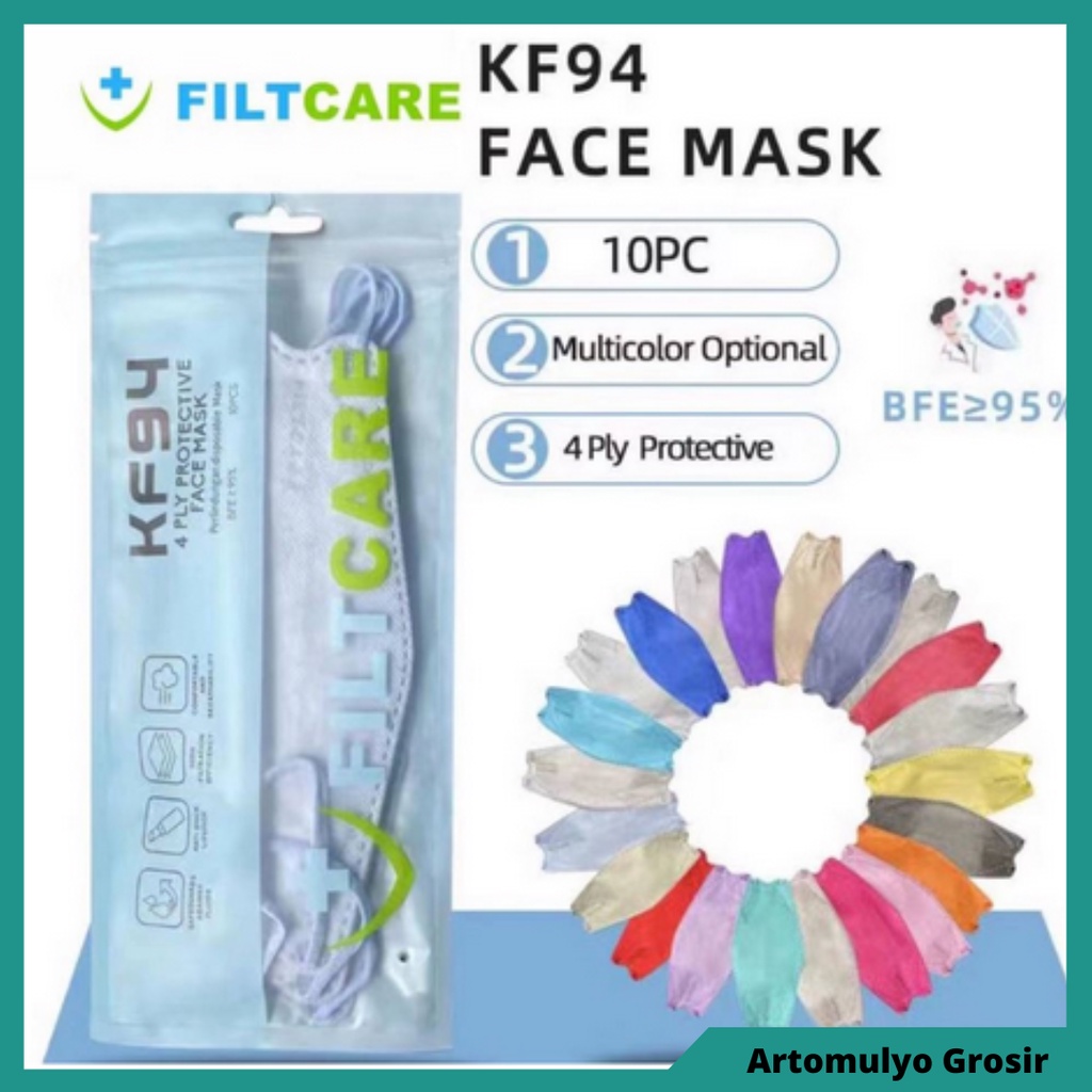 MASKER KF94 KF 94 SHUMU / FILTCARE / KOREA / OXYCARE / QUEENMASK / YNB / CAREINDO / KEA / ONCARE / FACEMASK 4PLY ISI 10 PCS WARNA HITAM - PUTIH