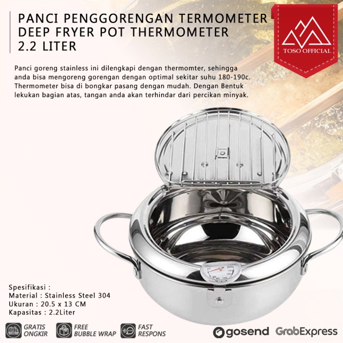 [Fryer] Panci Penggorengan Termometer Deep Fryer Pot Thermometer 2.2 Liter [Dapur]