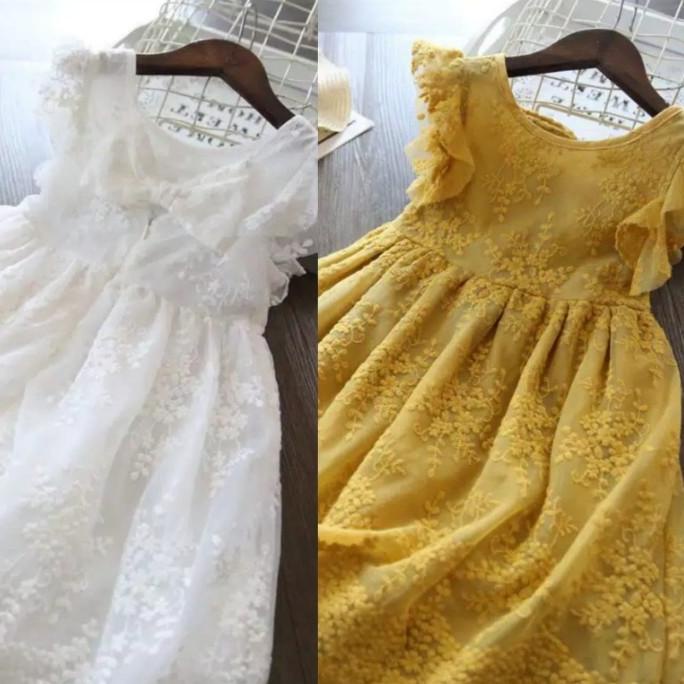 Dress renda brokat pesta putih anak import bunga katun