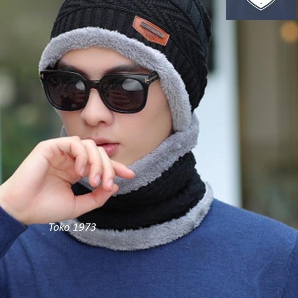 ➺ TOPI KUPLUK + SYAL : ROBIN - beanie topi musim dingin winter caps topi pria ➶