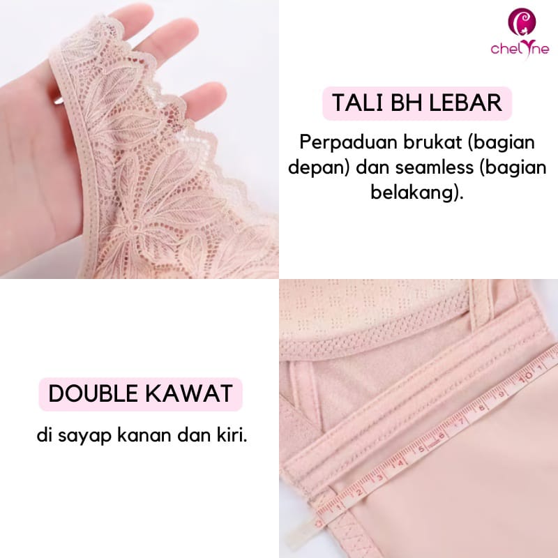 BH Chelyne Premium Big Size Busa L3902 Tanpa Kawat - Jumbo Full Cup Bra - Brukat Lace Mix Seamless 40/44