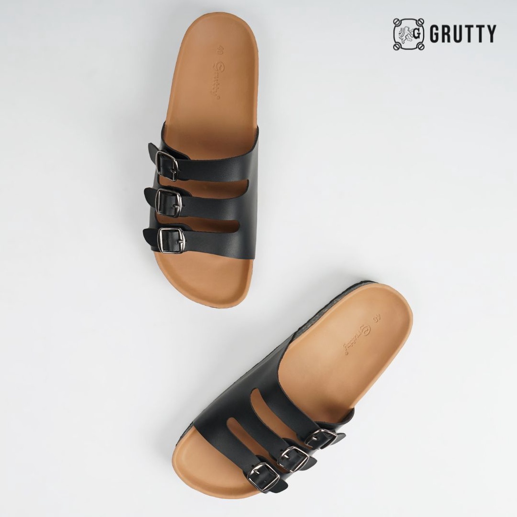 Sandal Wanita GRUTTY Flat Hitam Sendal Kekinian Super Comfy