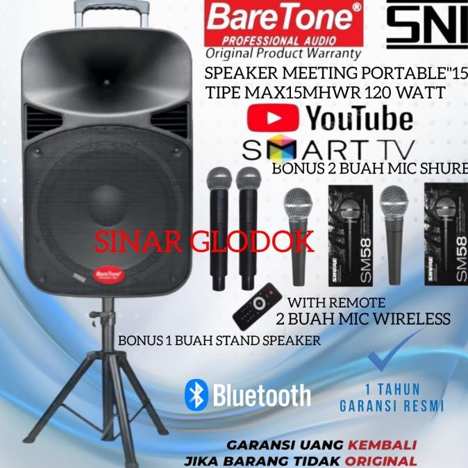 Baretone Max15Mhwr Speaker Aktif Portable 15 Inch Original Bluetooth
