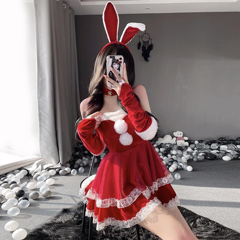 Bando Kelinci Red White Rabbit Ear Mask Bunny Sexy Pretty Girl