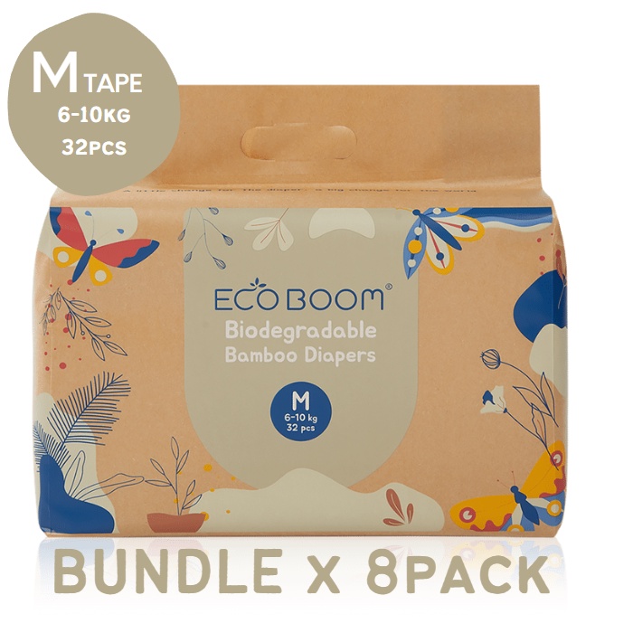 [8 Packs] Eco Boom Bamboo Diaper M32 - Popok Tape Eco Friendly Diaper