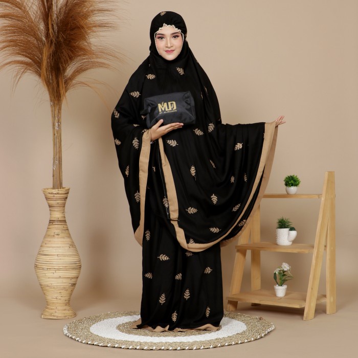 Mukena   MUKENA DEWASA JUMBO FULL BORDIR MANUAL BAHAN RAYON PREMIUM SUPER ADEM - Hitam, bordir Lebar