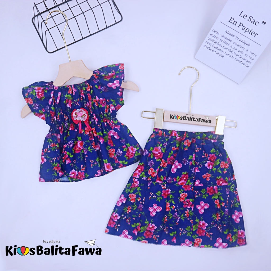 Kirana Set uk Bayi 3-18 Bulan / Setelan Rok Baby Perempuan Import Atasan Bawahan Lengan Pendek Pakaian Cewek