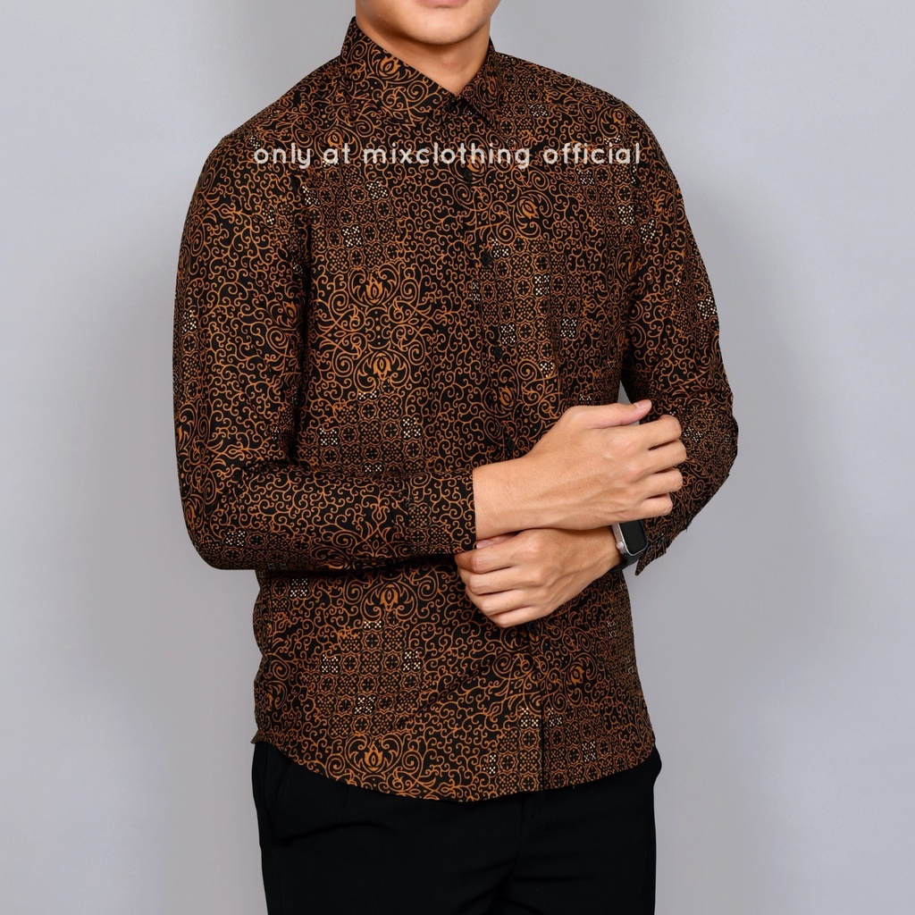 Baju Batik Pria Slimfit Kemeja Batik Pria Lengan Panjang Slimfit Hem Premium CD69 Navy Distro Cowok