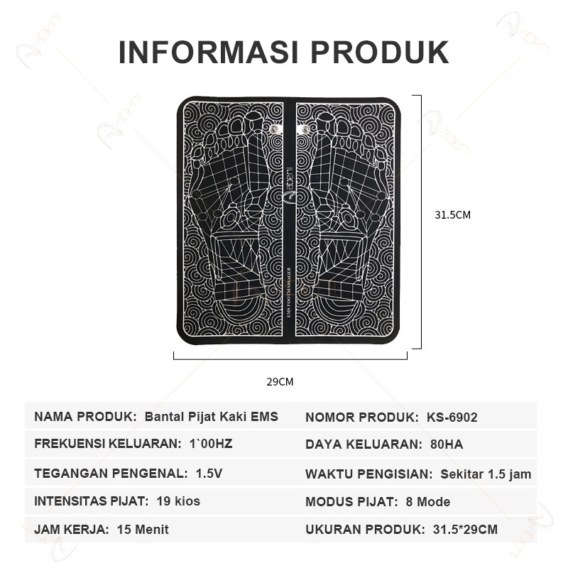 Abeni EMS Pijat Kaki Pad Mat  / EMS Foot Massager/ Mat Akupunktur /Meningkatkan Sirkulasi Darah Meredakan 8 Mode 19 Gigi