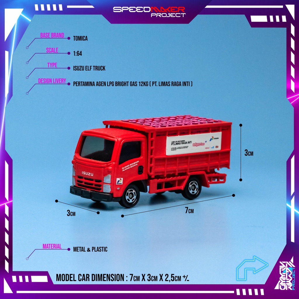 Tomica Custom Isuzu ELF Truck Pertamina Bright Gas LPG 12kg Diecast Miniatur Truk Bak 1:64