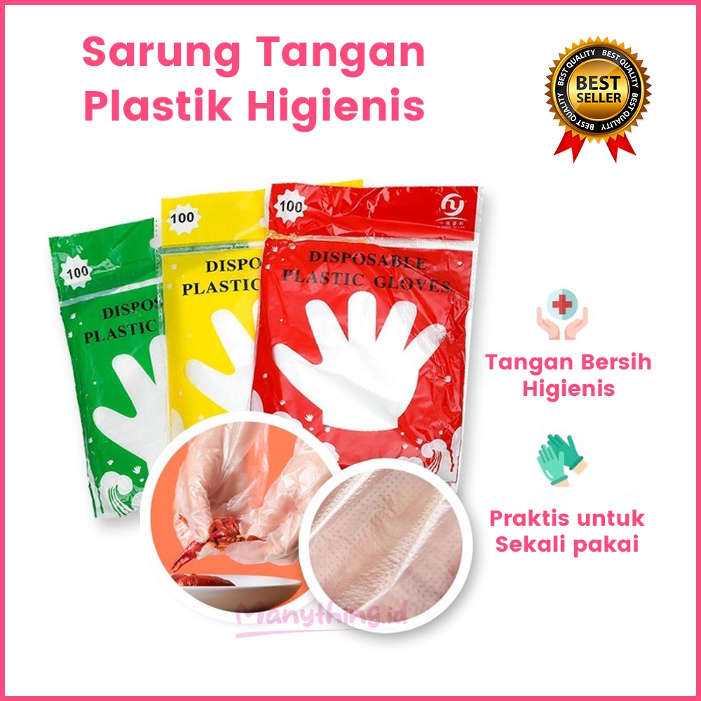 Sarung Tangan Plastik Isi 100Pcs Disposable Plastic Gloves Sekali Pakai Bening Polos Transparent