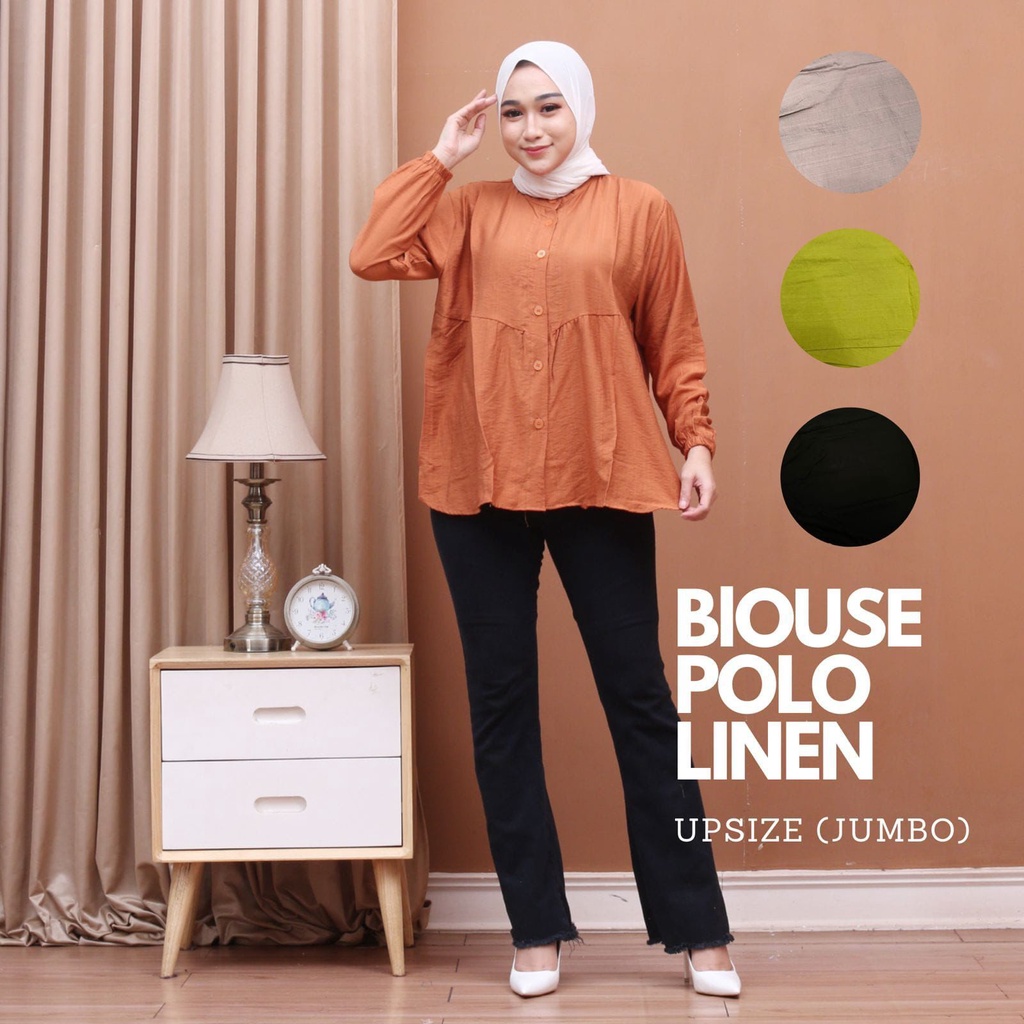 Atasan kemeja Oversize wanita polos polo linen kekinian