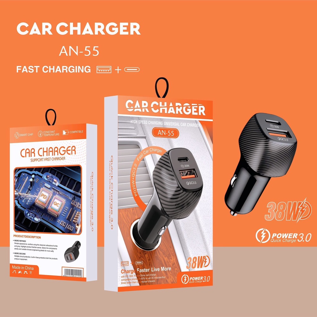 Adapter 38W Charger Mobil/Car Adapter Fast Charger