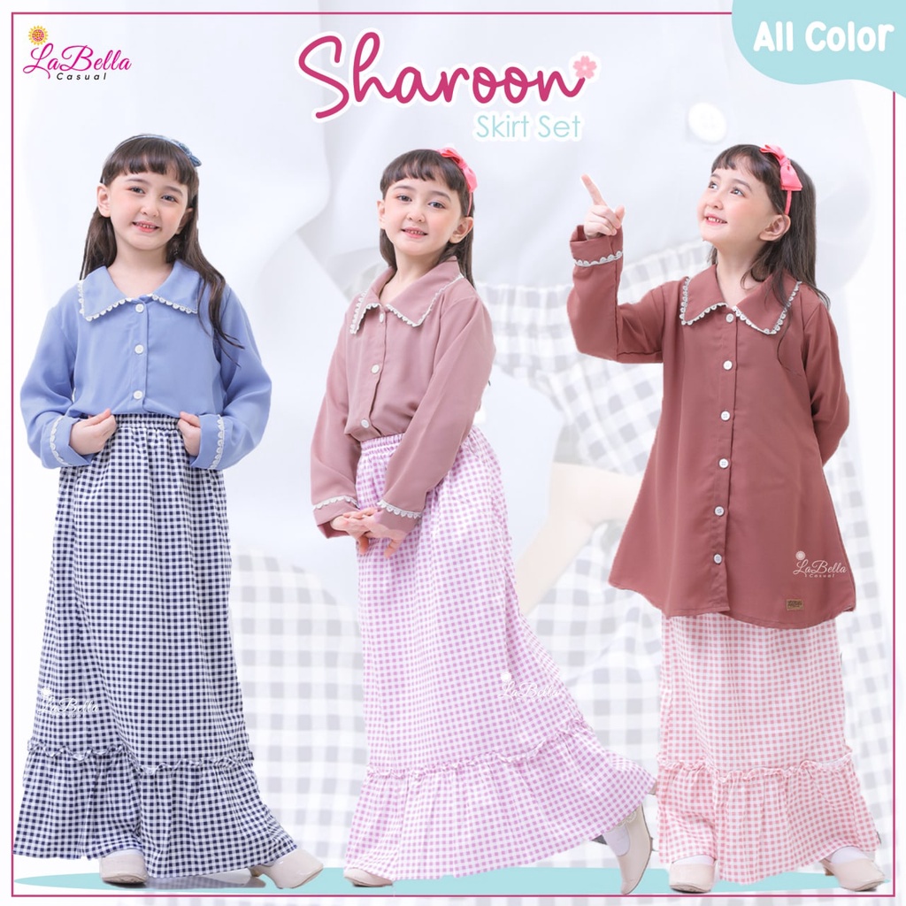 Baju Anak Set Atasan Kemeja dan Rok Sharon by Labella / Baju Set Anak Perempuan Atasan dan Bawahan /