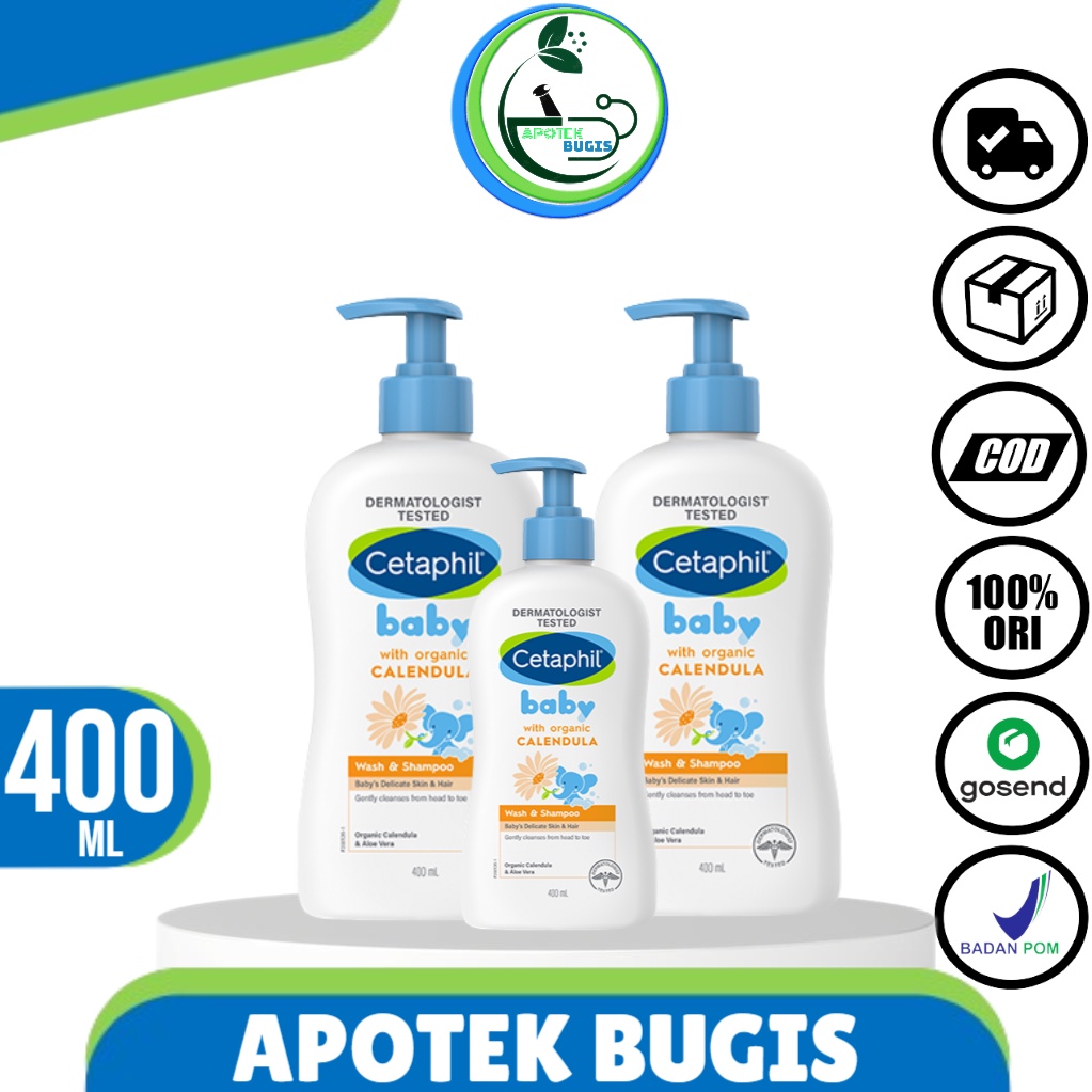 Cetaphil Baby Wash &amp; Shampoo with Organic Calendula 400ml Sabun Mandi dan Shampo untuk Perawatan Kulit Bayi