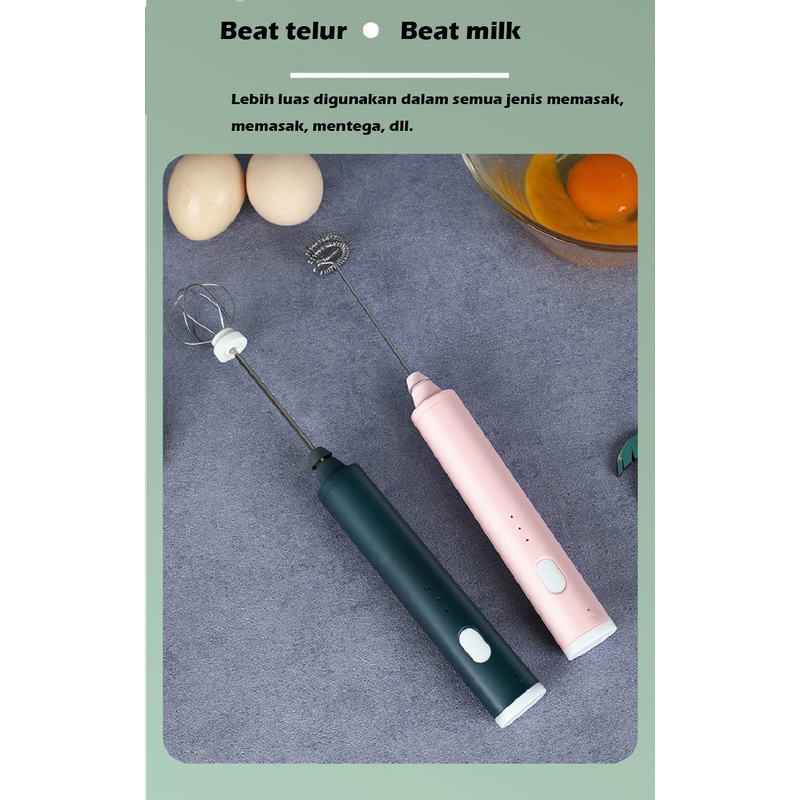 Rechargeable Pembuih Susu Pengocok Telur Handheld Blender Milk Frother Electric Mixer Portable Egg Beater USB