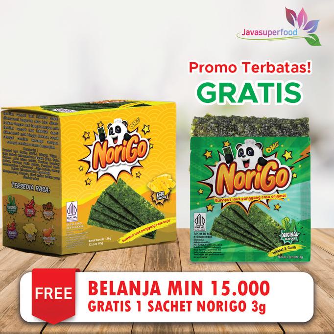 

Norigo 1 DUS ISI 60 Pcs / Nori Sachet Seaweed Snack 3g Halal Keju