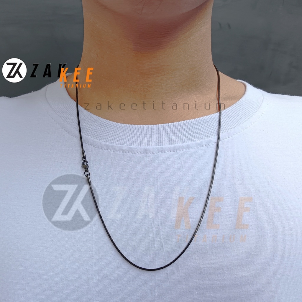 Kalung Titanium Pria Warna Hitam Black Anti Karat Keren Cowok Cewek Panjang 45cm 50cm 60cm