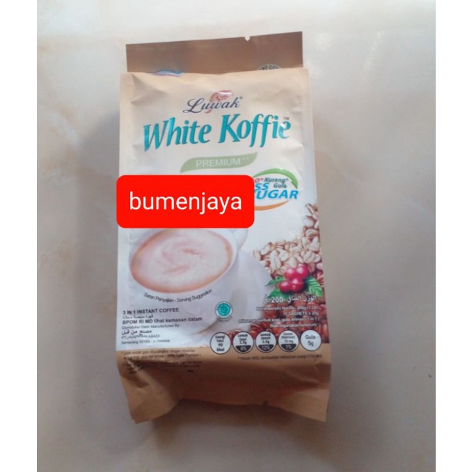 

Luwak white coffe less sugar per pack isi 9