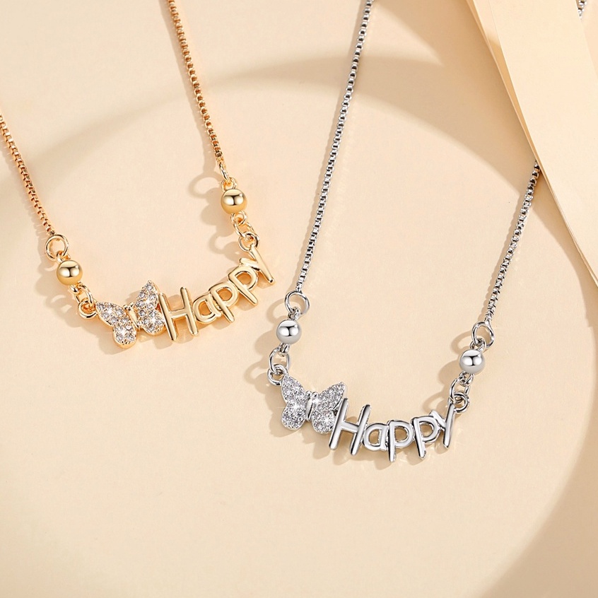 Y962【COD】Kalung Titanium Anti Karat dan Anti Luntur Emas HAPPY Liontin Perhiasan Wanita