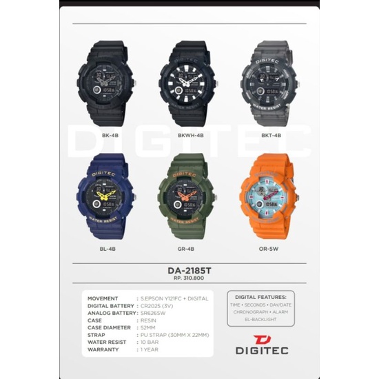 DG 2185 ORIGINAL WATERPROOF JAM TANGAN PRIA DUALTIME BISA COD