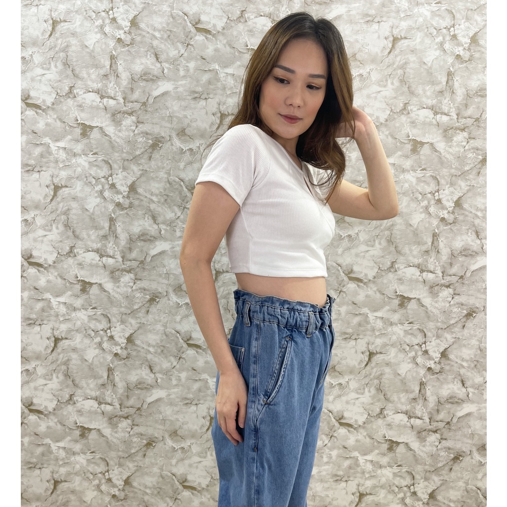 MODAVIE - YUNA CROPTOP Baju Atasan Crop Wanita Rib Knit O-Neck