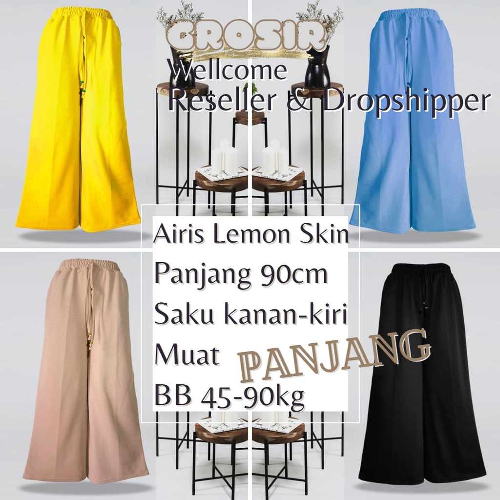 celana panjang highwaist jumbo berbahan airis lemon skin premium anti kusut kulot wanita korean style terbaru murah big size