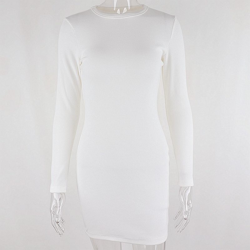 Red Xeemilo leher bulat bergaris rajutan ramping lengan panjang gaun wanita musim gugur fashion retro temperamen rok A-line ramping