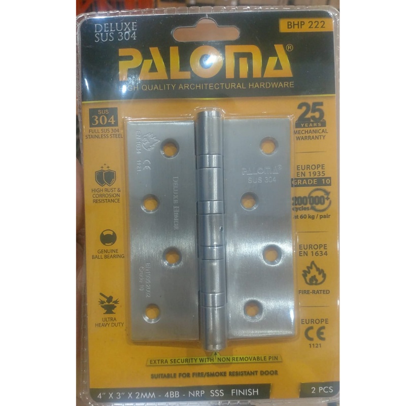 PALOMA BHP 222 BUTT HINGE ENGSEL PINTU DLX 4&quot;X3&quot;X2MM 4BB NRP STAINLESS SUS 304 NEW