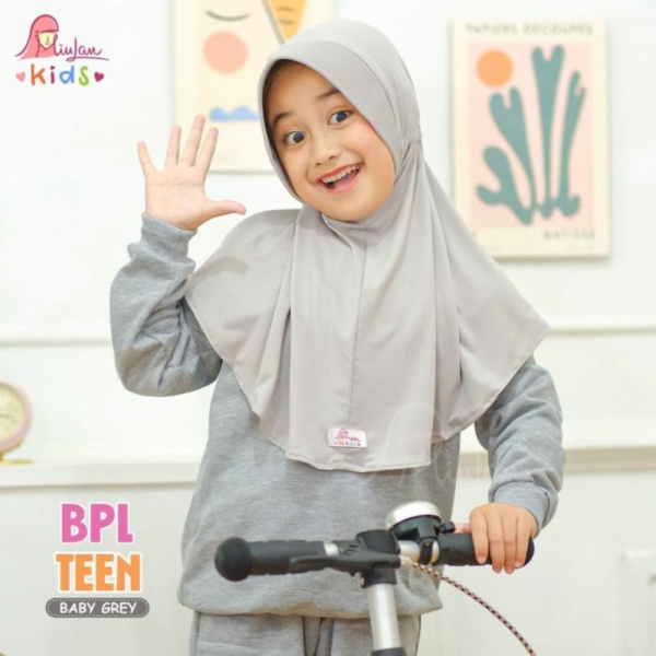 baju muslim Jilbab Instan Anak Bergo Miulan Plain Laura Teen Serut Sekolah - Baby Grey Murah Berkual